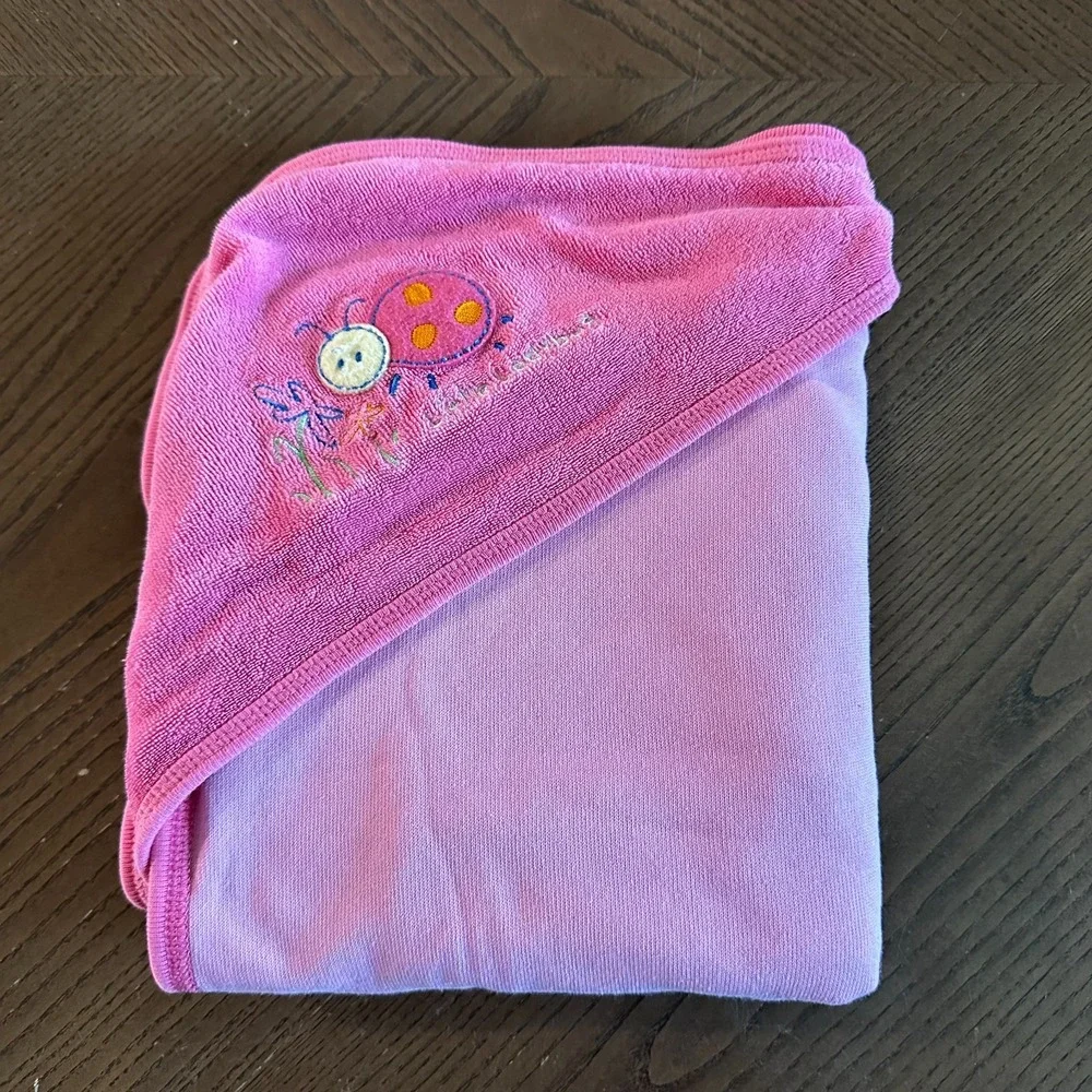 Vintage Carter's Little Ladybug Pink Terry‎ Hood Hooded Towel Blanket Baby Girl